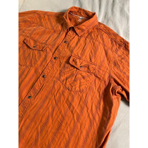 REI Orange Short Sleeve Striped Metal Snap buttons SZ XXL - Picture 2 of 8